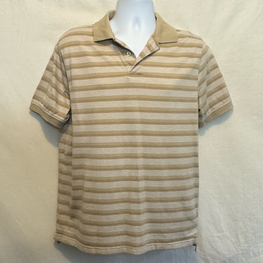 C-153‎ Men’s Saddlebred Cream & Tan Stripe short Sleeve Polo Shirt Size M